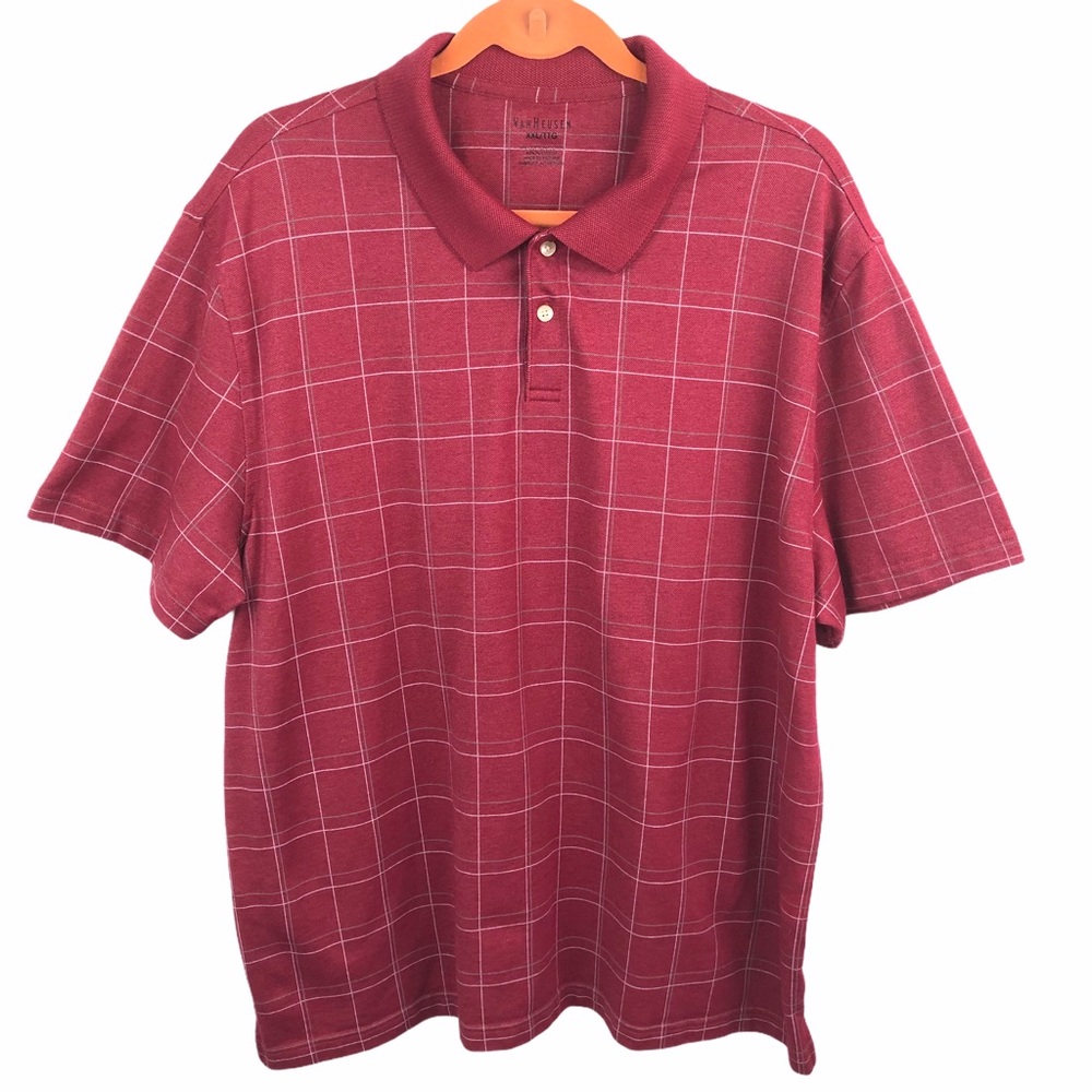 Van Heusen Plaid Short Sleeve Red Golf Shirt Size XXL Men